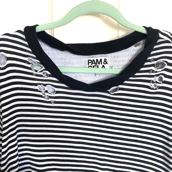 Pam & Gela Striped Distressed Sweatshirt - Picture 4 of 6